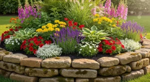 stone border in flower bed adding structure and style