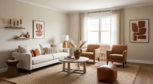 minimal brown accents in living room decor