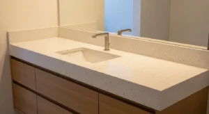 neutral countertop in double vanity bathroom design