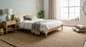 natural fiber rug in neutral bedroom design