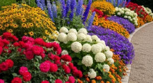 clustered flowers in front yard creating full rich look