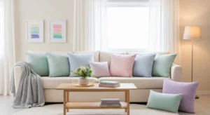 pastel accents in french country living room