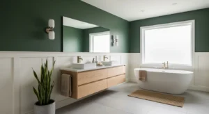 forest green bathroom creating rich natural feel