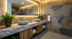 natural stone bathroom surfaces adding luxury feel