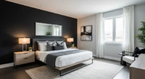 black accent wall balanced with light walls