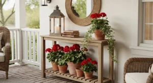 slim table on small front porch for functional styling