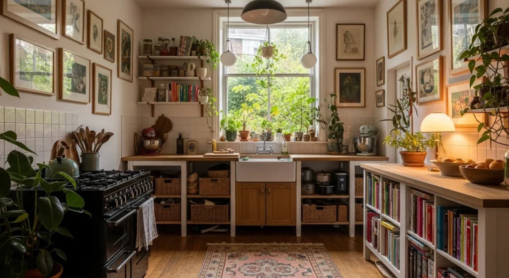 Personalized kitchen decor with artwork and cozy styling