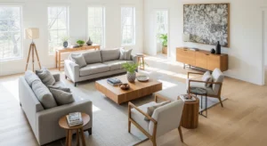 open kitchen living room with clear walkway and layout