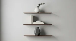 stacked floating shelves in bathroom for modern storage