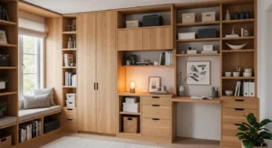 built in storage in shed house for organized space