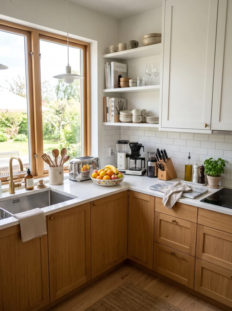 Kitchen feels cluttered even after cleaning with crowded countertops