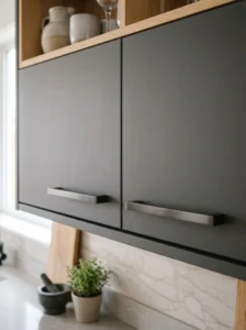 Close-up of matte finish kitchen cabinet doors