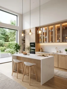 Well-lit modern kitchen with layered lighting design