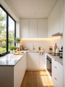 Under cabinet lighting making a small kitchen feel larger