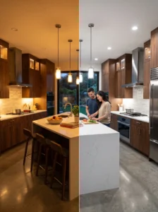 Warm and cool kitchen lighting color temperature comparison