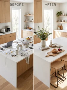 Kitchen island styling ideas before and after organization