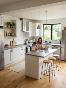 Modern kitchen with matte laminate countertops