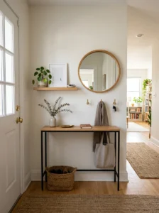 Small entryway decorated with slim space-saving furniture