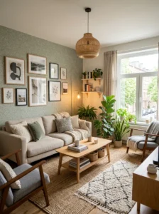 Alt Text: Beautiful renter-friendly apartment with removable decor
