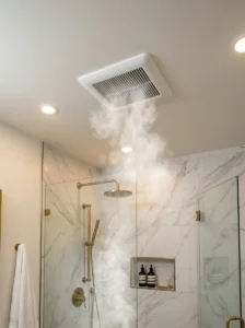 High-capacity ventilation fan in a windowless bathroom