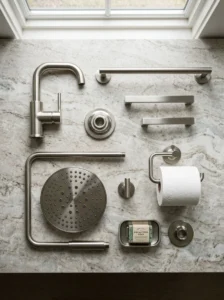 Modern bathroom hardware ready to upgrade an outdated bathroom.