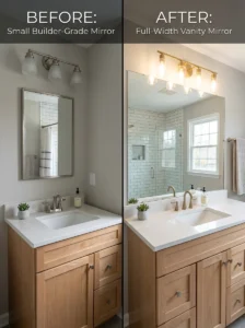Small bathroom mirror compared with a large vanity mirror