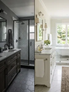 Comparison between dated and timeless bathroom renovation designs