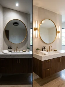 Comparison of overhead bathroom lighting and side vanity lighting