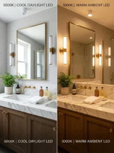 Comparison of cool and warm bathroom vanity lighting