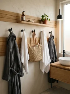 Bathroom wall hooks for towels and robes