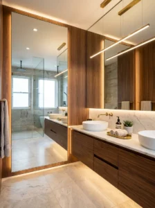 Full length mirror in a modern bathroom