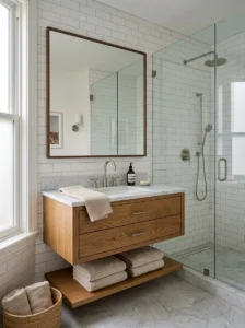 Timeless bathroom renovation with classic white subway tiles