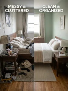 Clutter-free bedroom promoting better sleep