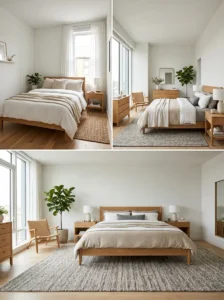 Alt Text: Bedroom rug sizes for different bed sizes