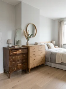 Alt Text: Timeless bedroom with neutral furniture and natural materials