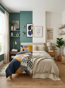 Alt Text: Bedroom transitioning from trendy decor to a timeless Scandinavian design