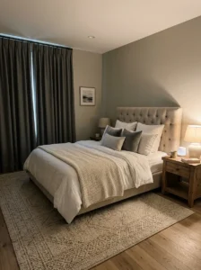 Quiet bedroom with soft furnishings reducing noise