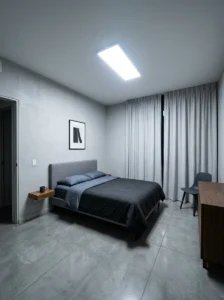 Bright overhead bedroom light creating an uncomfortable and harsh atmosphere