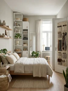 Coordinated bedroom storage furniture with matching finishes creating a built-in appearance