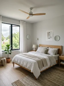 Cool bedroom with breathable bedding for better sleep