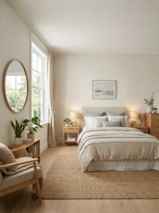Properly placed bedroom mirror creating a calm sleeping environment