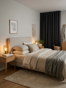 Calm modern bedroom designed for better sleep and relaxation