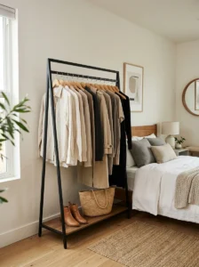 Freestanding wardrobe replacing a built-in bedroom closet
