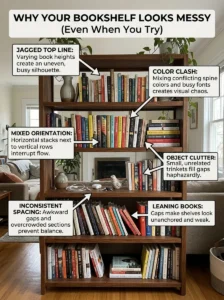 Beautifully styled modern bookshelf in a living room