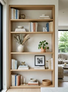 Balanced bookshelf with books and decorative accessories