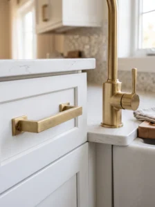 Premium brass cabinet hardware and kitchen faucet