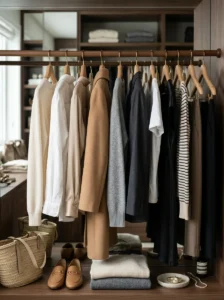 Capsule wardrobe with versatile clothing pieces.