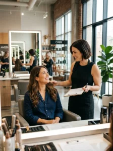 Alt Text: Long-term client and hairstylist building trust through regular appointments.