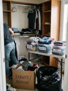 Removing damaged and unused clothing from a wardrobe