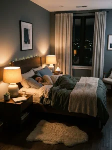 Bedside reading lamp providing focused light without brightening the entire bedroom